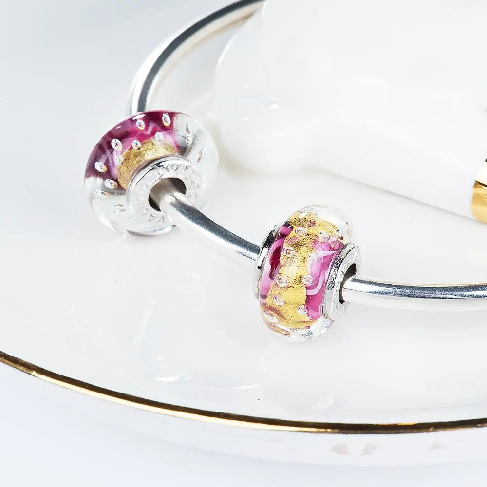 Браслет женский из серебра 925 пробы с пузырьками золотой фольги|charm 925|charm sterlingcharm