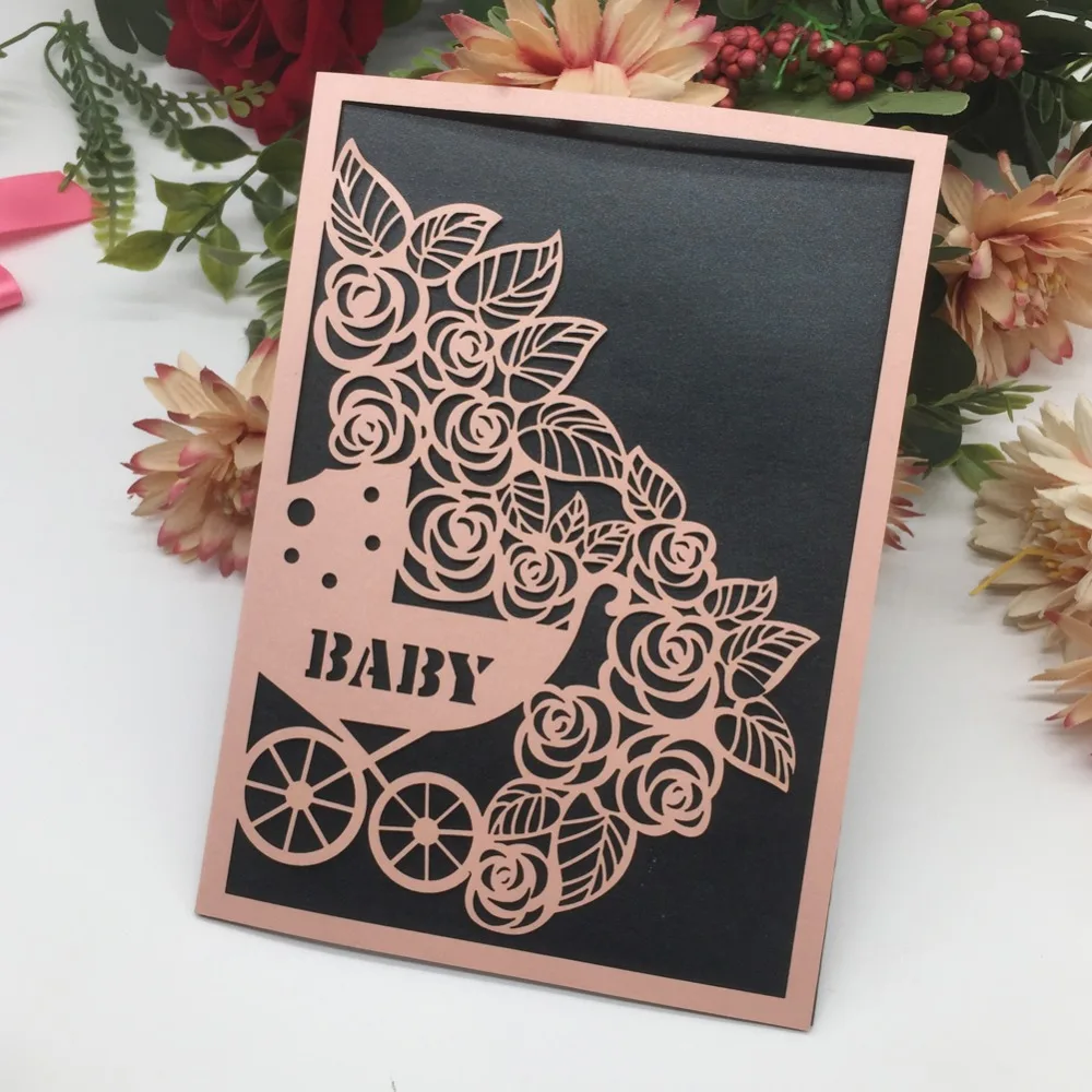 30 шт. Новая лазерная резка перламутровая бумага Blessing Card Baby Shower девочка мальчик 1 день рождения вечерние украшения карточка приглашения карта