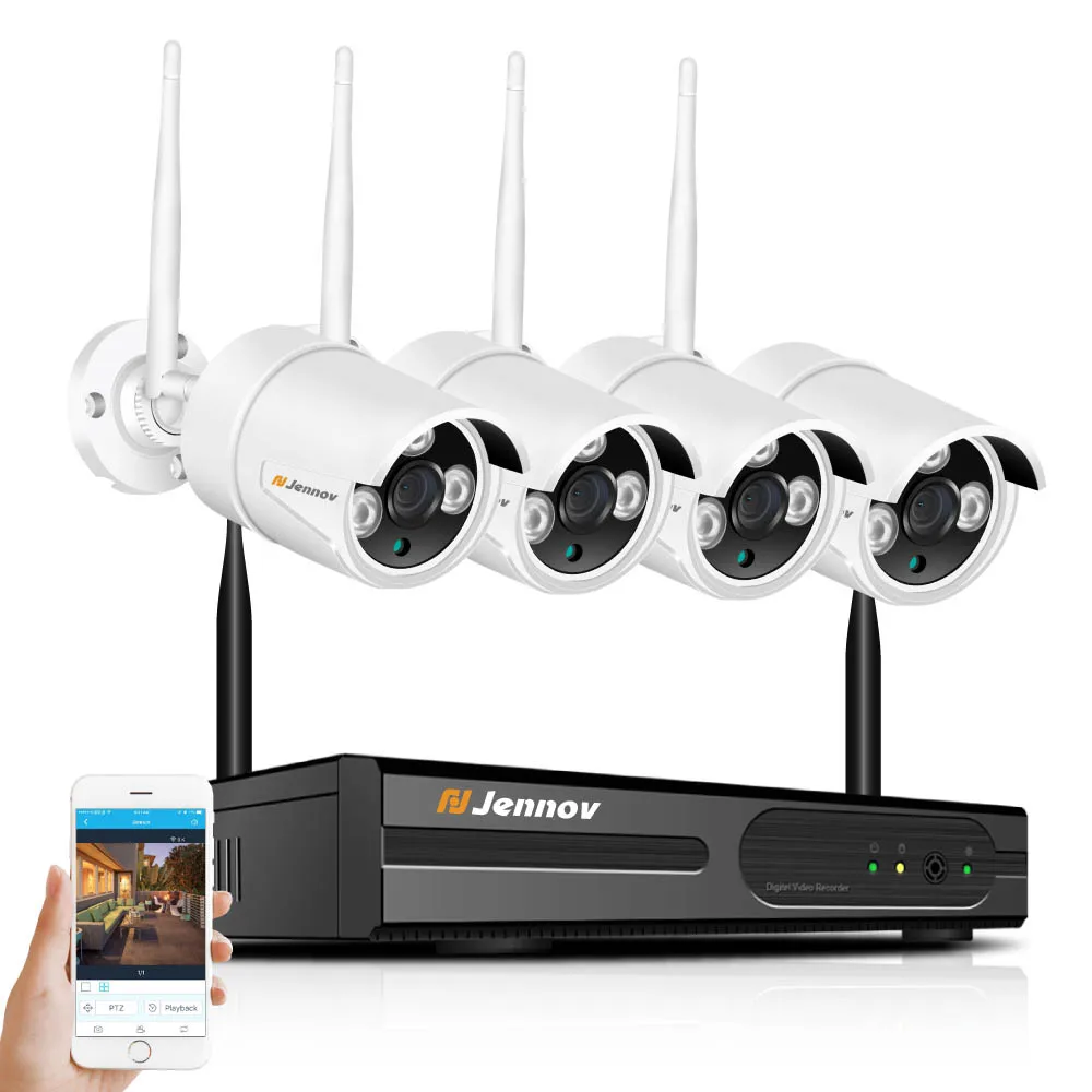 4 PCS White Cameras Jennov 8CH 1080P Wifi беспроводная камера безопасности система наружного видеонаблюдения комплект ip-камеры NVR комплект CCTV Водонепроницаемая IPP ipCam - Цвет: 4 PCS White Cameras
