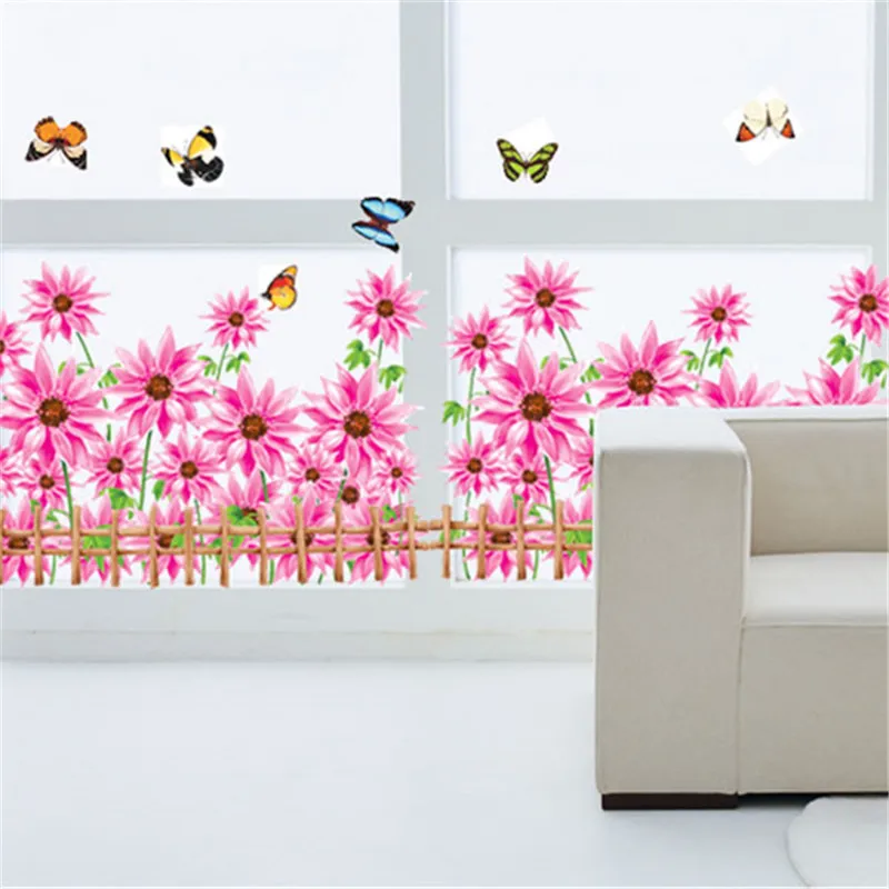 Романтическая садовая Цветочная бабочка Настенная Наклейка для гостиной