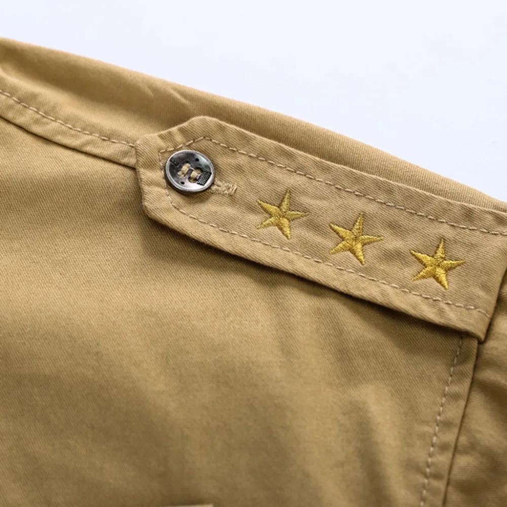 

Men's Casual Fashion New Military Shirt 100% Cotton Breathable Sleeve Loose Tops Man Solid Shirt With Embroidery Y529