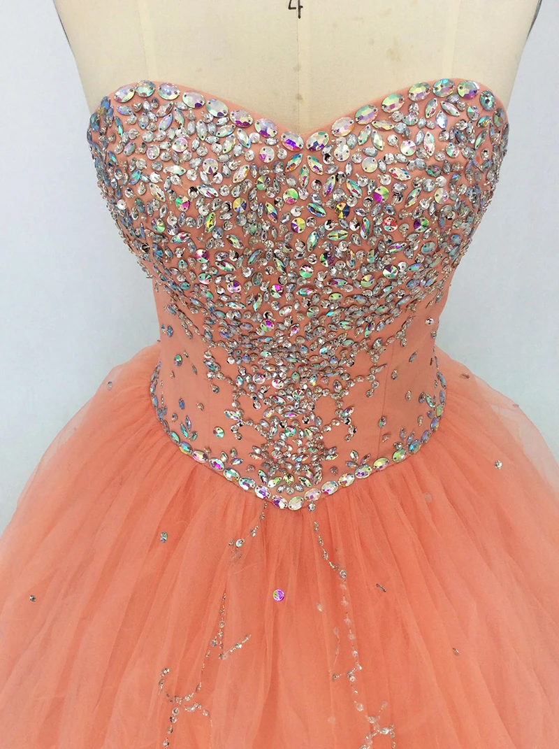Оранжевые платья Quinceanera бальное платье с бисером и кристаллами милое для