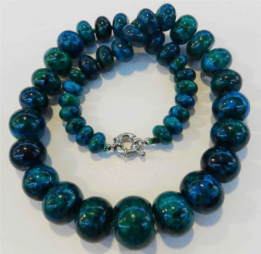 Фото Бесплатная доставка J0035 очаровательно! Ожерелье из круглых бусин 10-20 мм Азурит