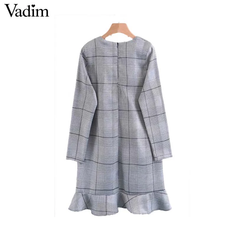 Платье Vadim женское клетчатое мини платье с длинным рукавом и оборками|vestidos mujer|mini