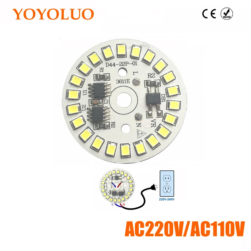 DIY SMD2835 Светодиодная лампа чип свет AC110V умная IC мощность AC220V 5 Вт 7 9 12 15