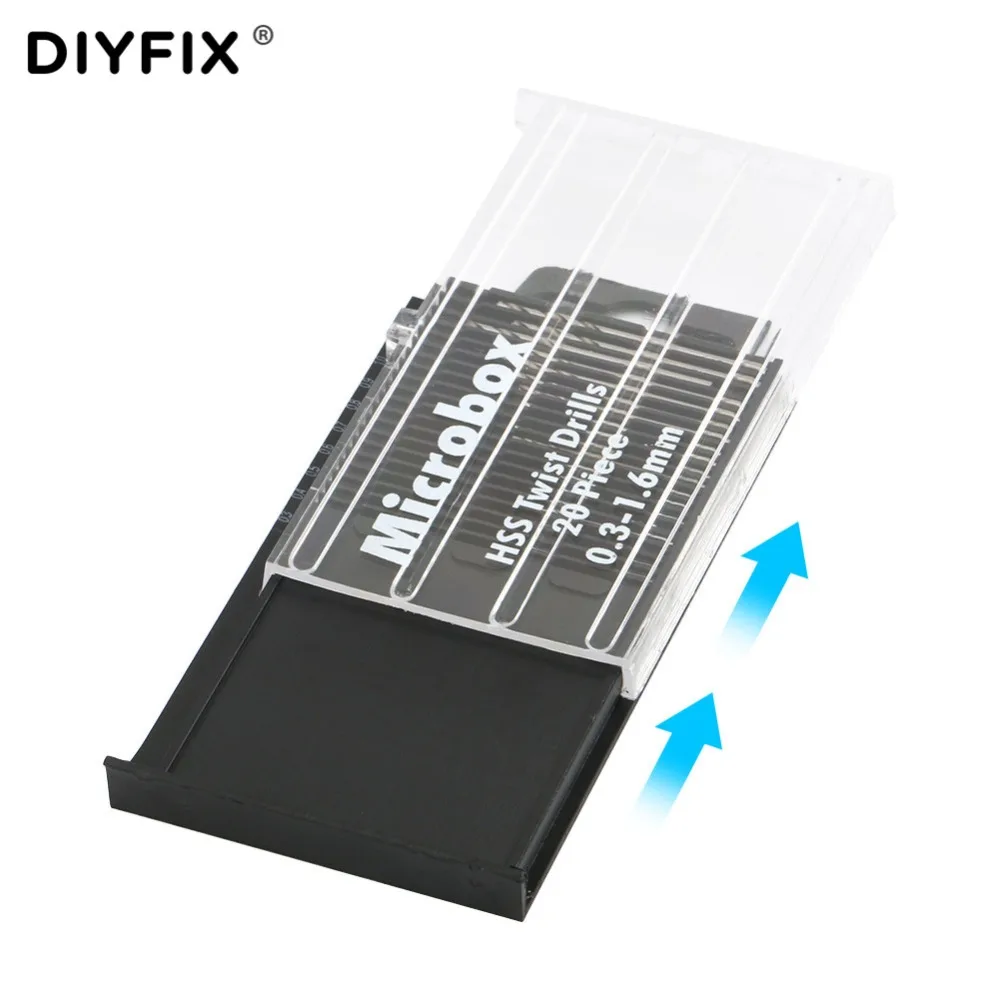 DIYFIX микро мини набор сверл Алюминий руку с Чак и 20 штук 0,3-1,6 мм прямо хвоствик биты Наборы ручной инструмент