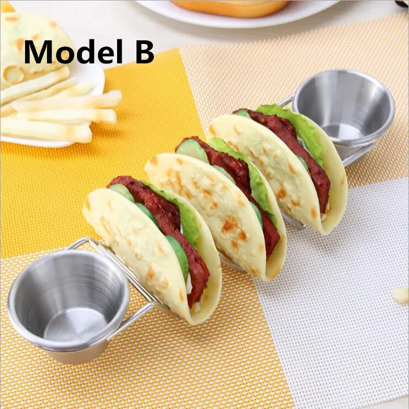 Model B SHENHONG держатель Taco с чашкой из нержавеющей стали, пищевая Кондитерская стойка для блинов, жесткая мягкая подставка, волнистый кухонный ресторанный инструмент - Цвет: Model B