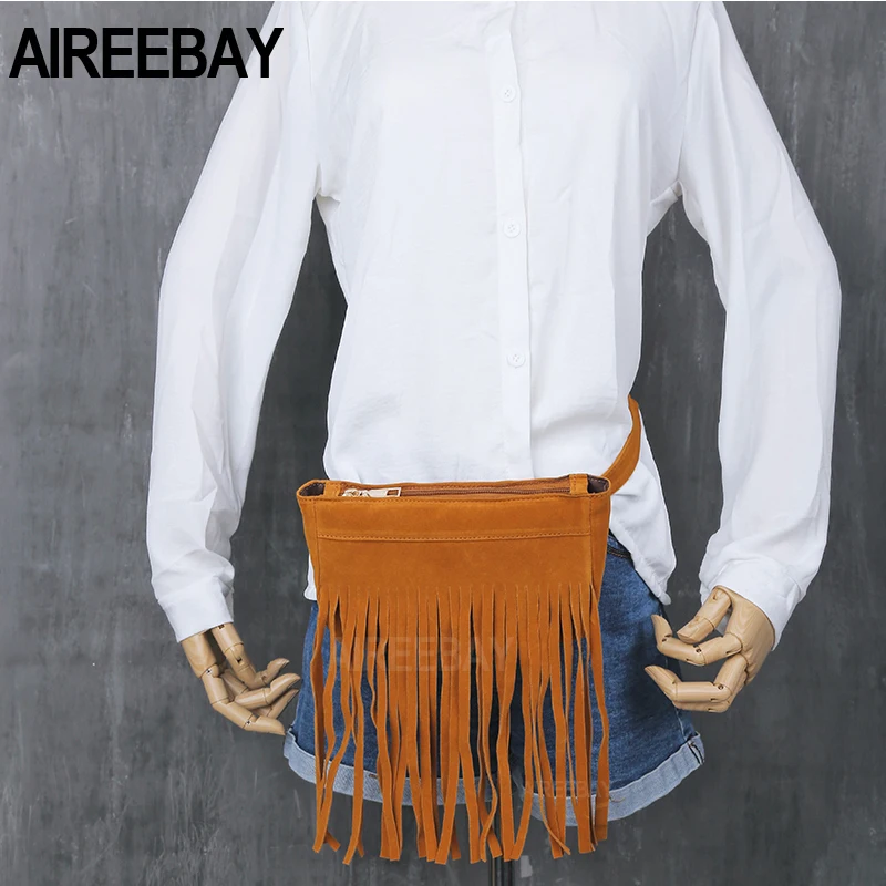 Женские бархатные сумки AIREEBAY винтажные дизайнерские поясные с кисточками