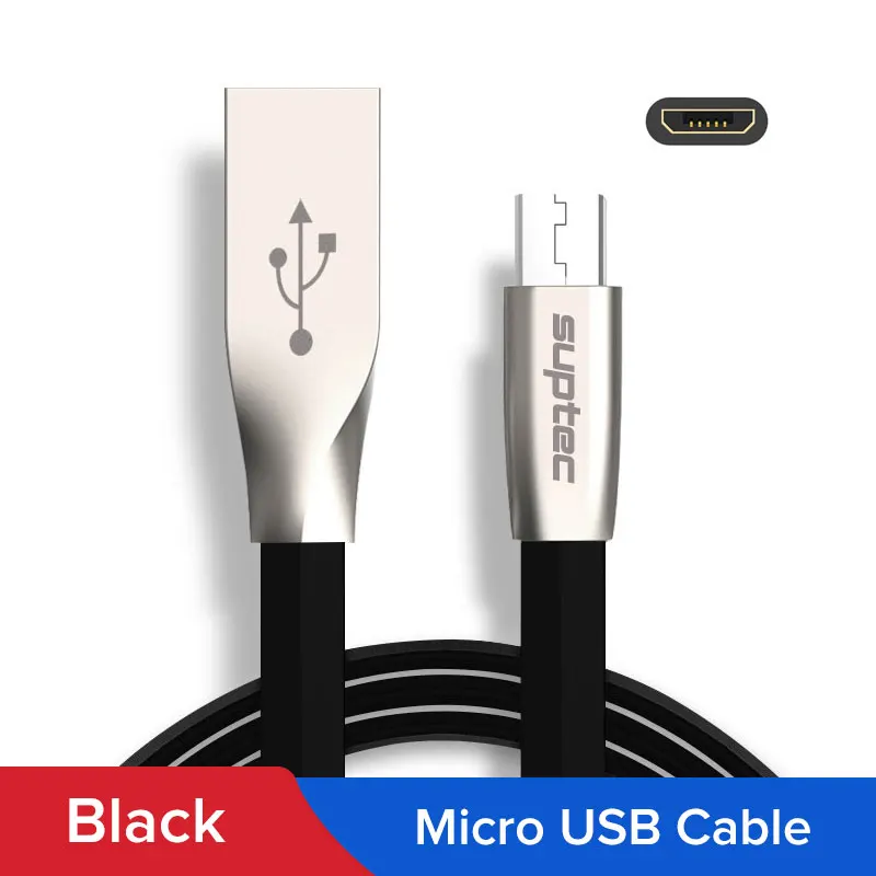 Black Suptec Micro USB кабель 3 м 2 м 1 м Быстрая Зарядка Синхронизация данных кабель для зарядки телефона шнур для Andriod samsung S7 S6 Xiaomi Microusb - Цвет: Black