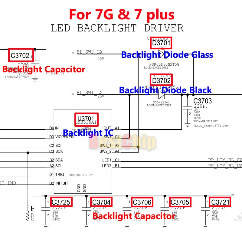 

15set(320pcs)/lot IC Chip Diode Capacitor U3701 D3701 D3702 C3702 C3725 C3703 For iphone 7 Dim no LED backlight Driver fix kit