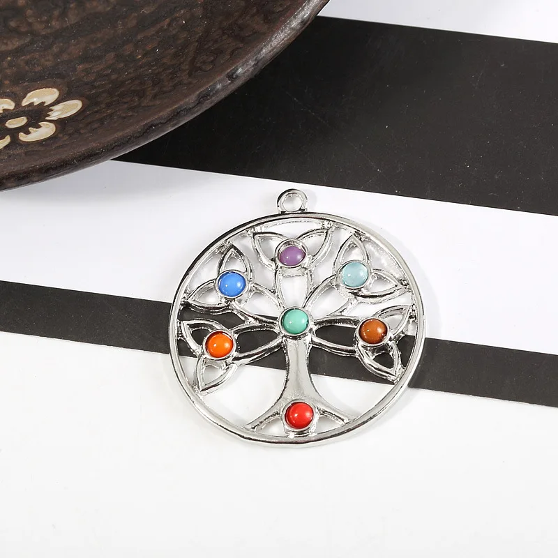 Gift silver chain 7 чакра камни рейки кулон для медитации Шарм Кулон Ювелирные изделия Йога кулон натуральный камень Исцеление для женщин мужчин геометрическое ожерелье - Окраска металла: Gift silver chain
