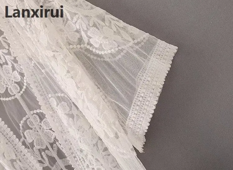 Белый кружевной кардиган кимоно Boho женский прозрачный Удлиненный топ для