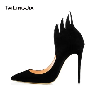 Women High Heel Pumps Black Suede Pointed toe Stiletto Heel Shoes Blue Red Evening Dress Heels Court Shoes Large Size Wholesale