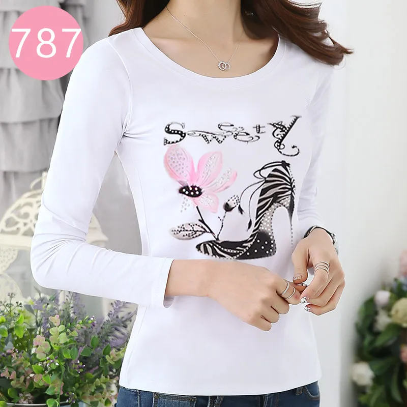 Женская футболка со стразами осенняя в алмазами 2019|Футболки| |