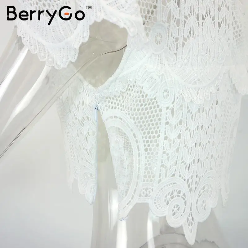 BerryGo Летний стиль элегантные черные кружевные женские топы повседневные с