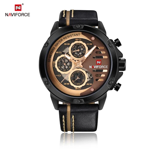 B RG BN NAVIFORCE часы для мужчин модные повседневные кварцевые часы с 12/24 часа в сутки дня недели и даты наручные кожаные водонепроницаемые Relogio Masculino - Цвет: B RG BN