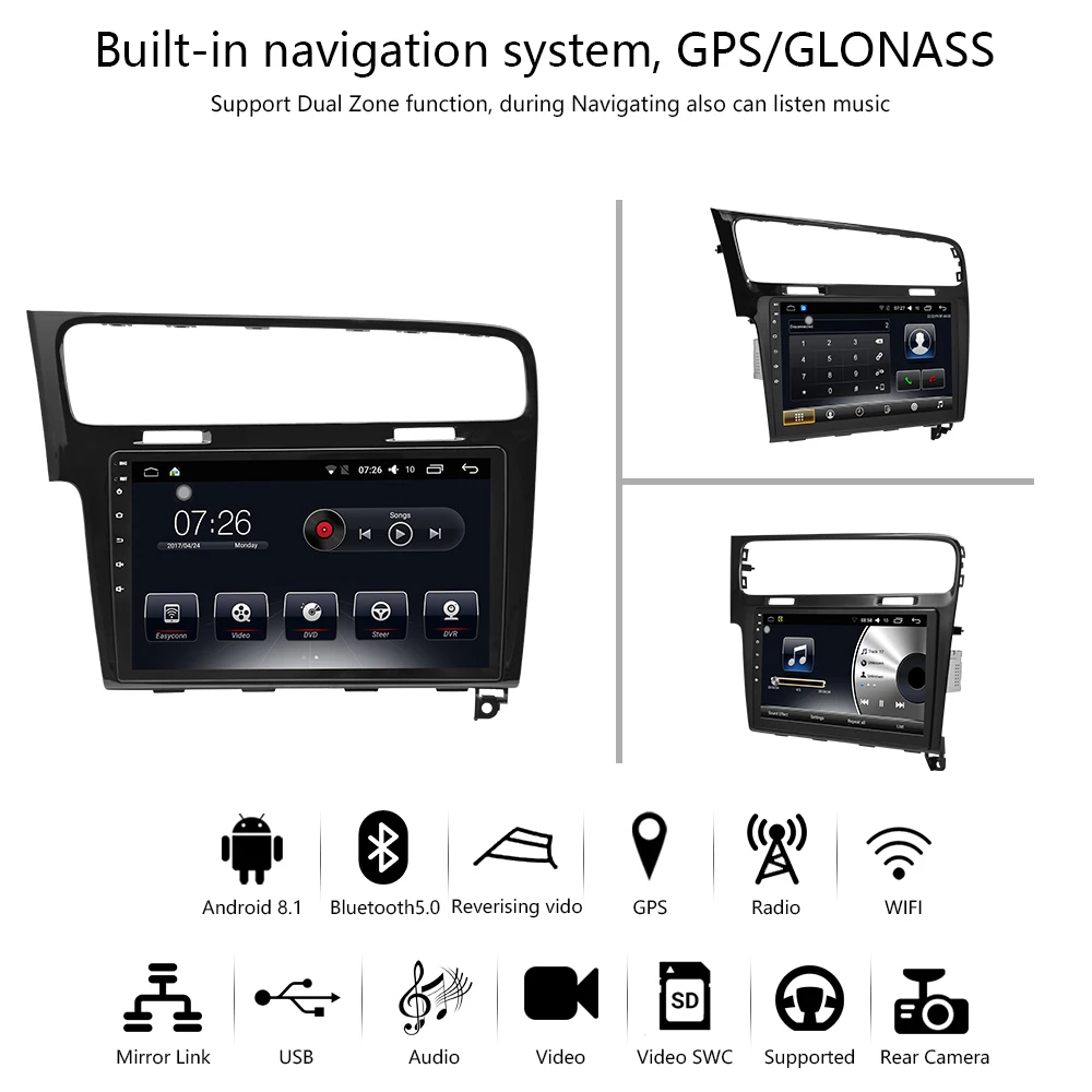 Автомобильный мультимедийный плеер 1 Din Android 8,1 автомобильный DVD для VW/Volkswagen Golf 7 2013- 10," 4G/32G/64G сенсорный экран автомобиля радио gps
