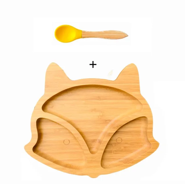 YellowPlate andSpoon Бутылочка для кормления ребенка ложка и вилка набор, расположенных бамбуковая доска с Защита от проливов, оставайтесь на месте всасывания кольцо - Цвет: YellowPlate andSpoon