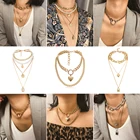 Винтажные модные многоэлементные ожерелья с подвесками для женщин, богемное, золотистое, серебристое, металлическое многослойное ожерелье, ювелирные изделия, оптовая продажа