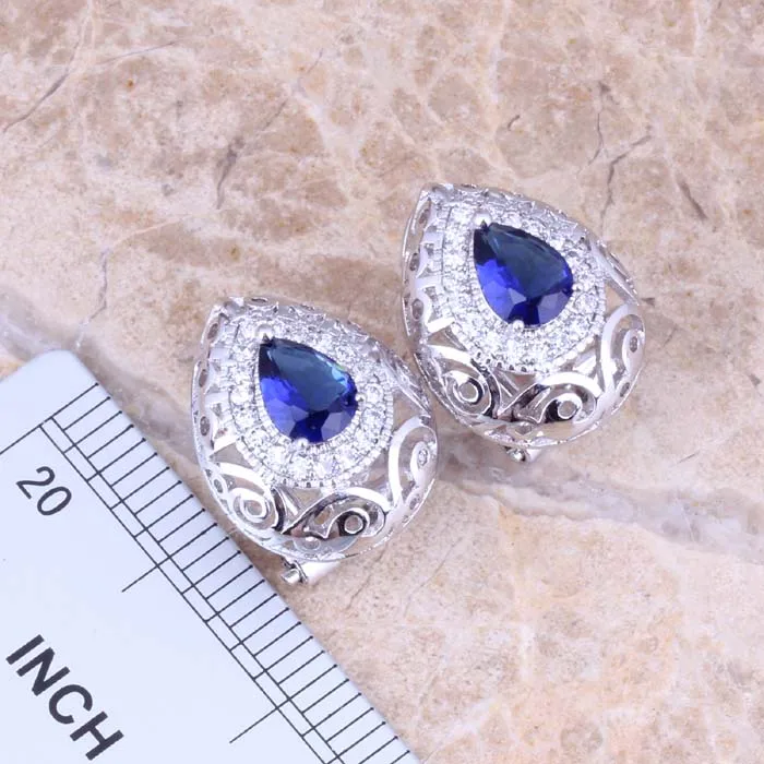 Потрясающие синие кубические циркониевые белые CZ посеребренные серьги кулон