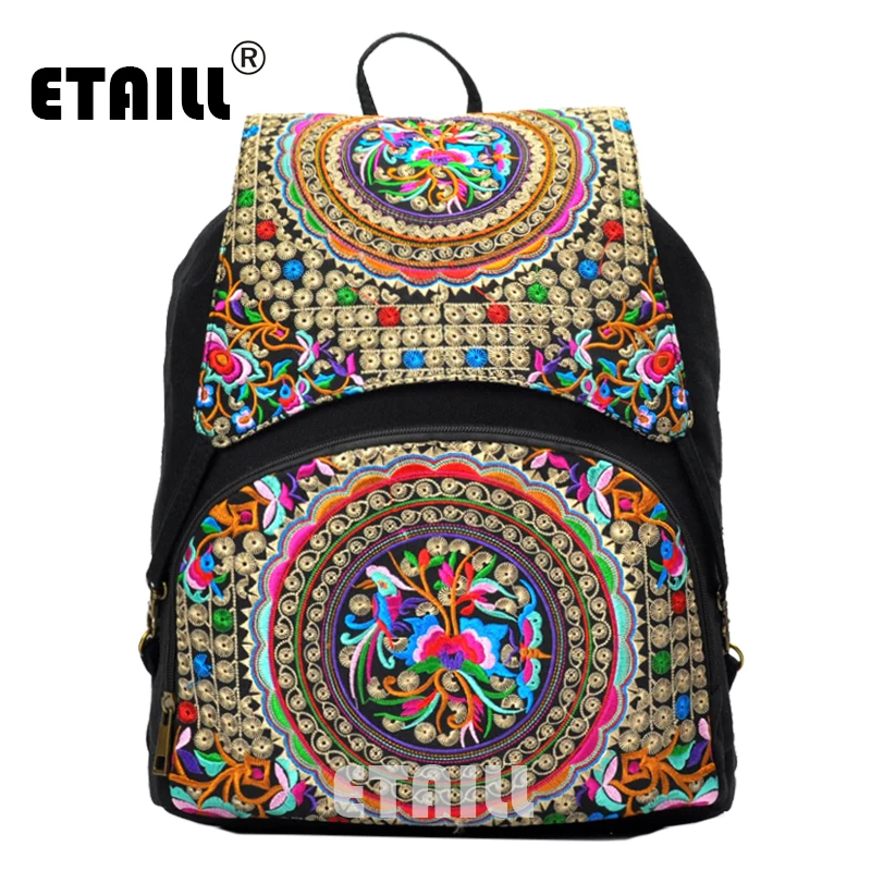 ETAILL винтажный вышитый этнический холщовый рюкзак для женщин ручной работы