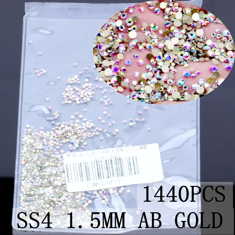 AB Gold ss4 1440pcs Хрустальные стразы SS3-SS8 с плоской задней частью ногтей горный хрусталь 3D не исправление ногтей Украшение DIY стеклянные стразы - Цвет: AB Gold ss4 1440pcs