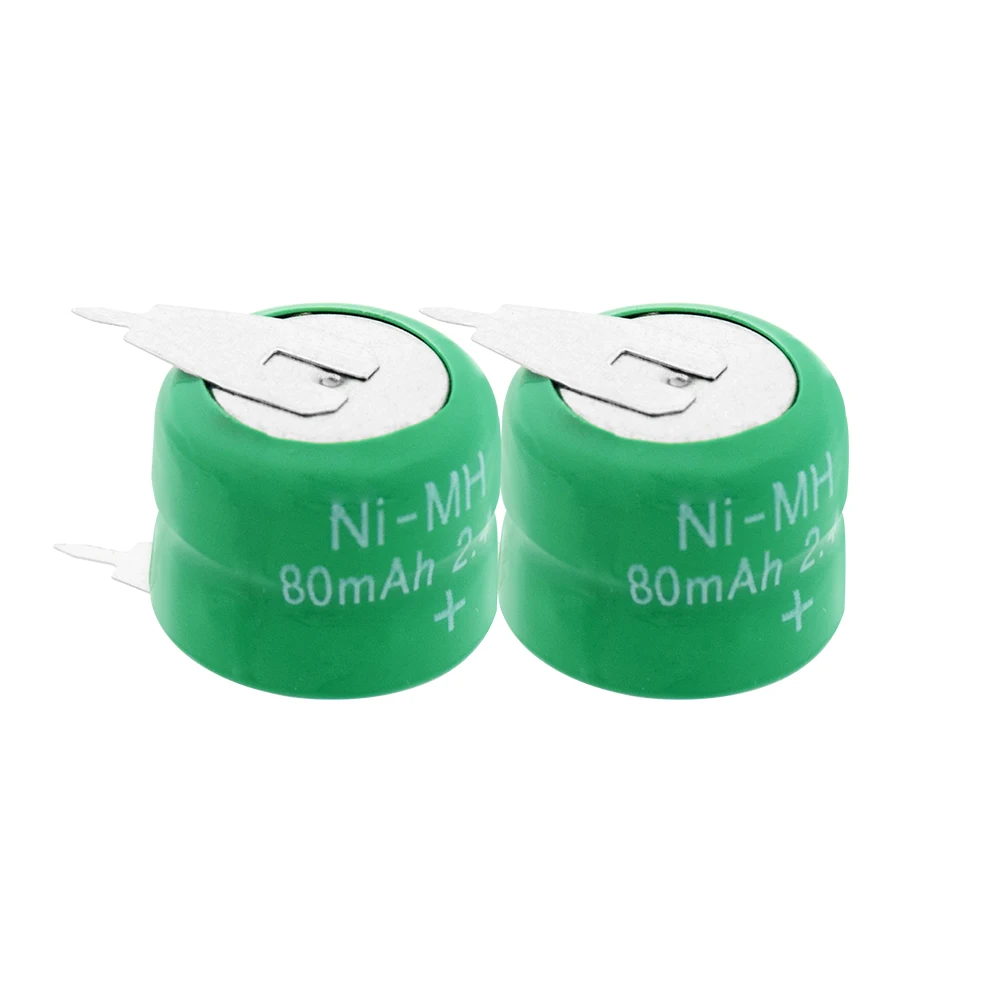 1-10 шт перезаряжаемая 80H Ni-MH 80mAh Кнопочная батарея с двумя сварочными штырьками для солнечных радио материнская плата светодиодный светильник - Цвет: 2  Pieces