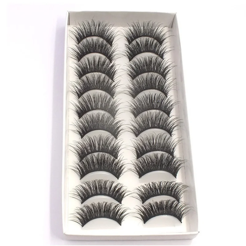 10 Pairs Handmade Cotton Stalk Water Mink False Eyelashes Cross Messy Dense Natural Eye Lashes Stage Makeup Eyelashes|Накладные