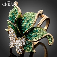chran wholesale gold color party jewelry rings elegant fashion crystal butterfly shape wedding rings for women