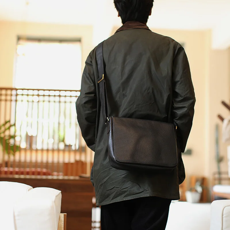 LANSPACE Натуральная кожа Мужская сумка через плечо для отдыха из коровьей кожи в