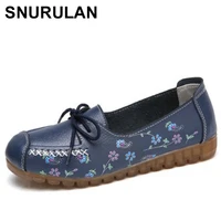 snurulan2018 spring autumn woman shoes women leather slip on flats shoes ladies lace up casual soft driving shoes large sizee227