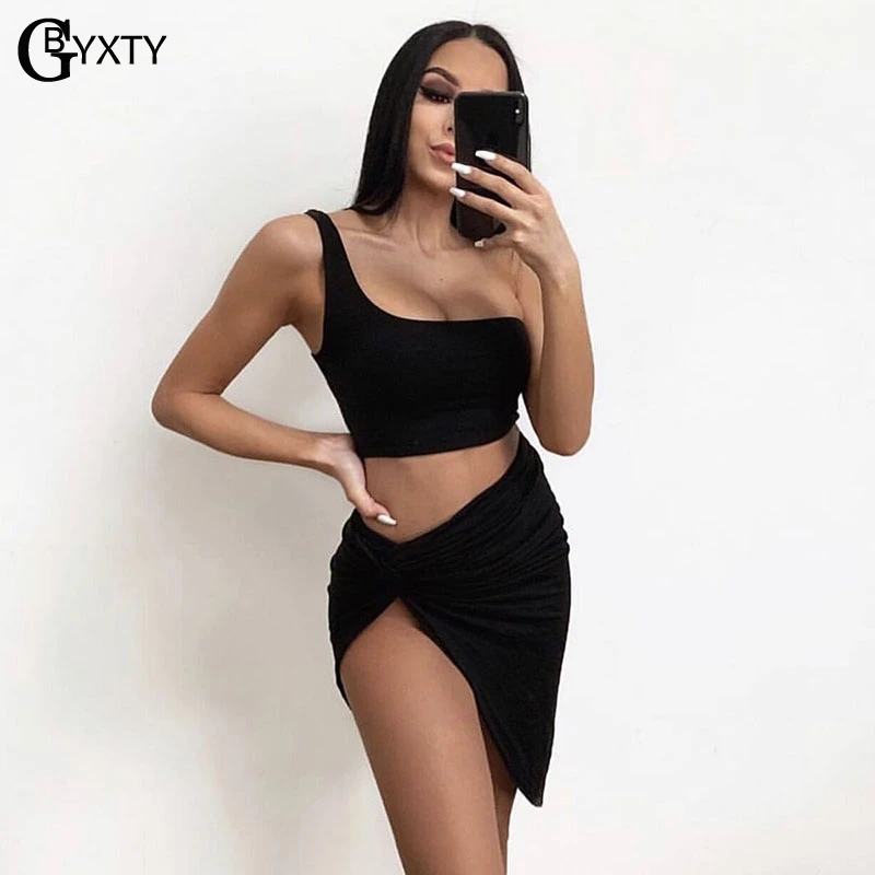 Женский пляжный комплект GBYXTY неоновый из двух предметов на одно плечо с юбкой