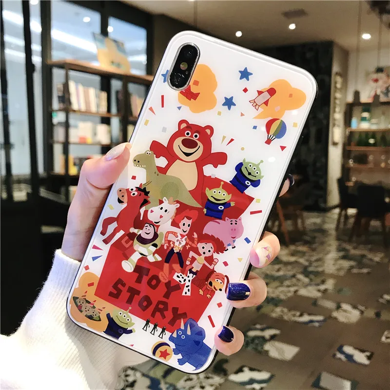 Мультфильм для iPhone6s 7 8 закаленное стекло чехол iPhone X Xs XR Max маленький белый край