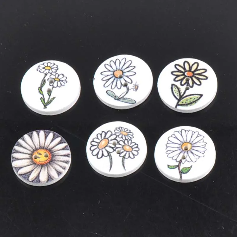 Круглые деревянные пуговицы с маргаритками 50 шт. аксессуары для рукоделия 2