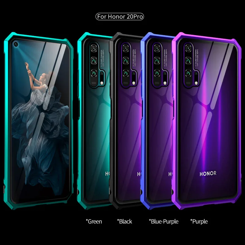 Бронированный чехол с металлической рамкой для huawei Honor 20 Pro 20i чехол из алюминиевого сплава закаленное стекло противоударный чехол для Honor 20 Lite Coque