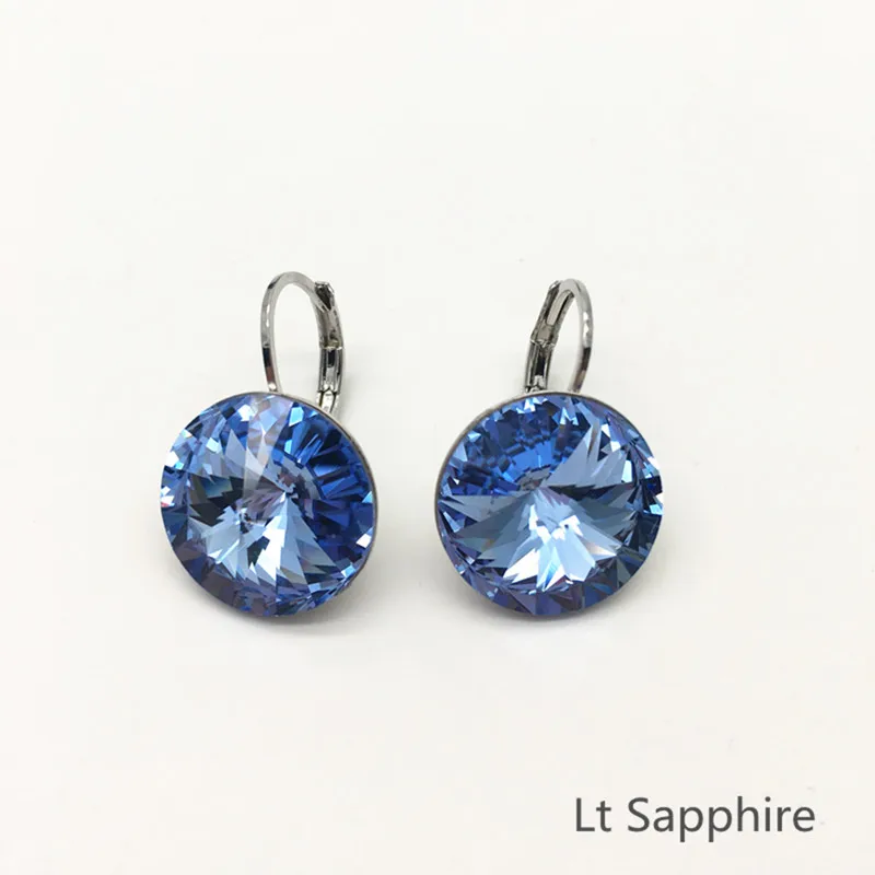 Light Sapphire Lo Paulina, очаровательный дизайн, rivori 1122, 14 мм, круглый розовый камень, висячие серьги с французским крюком и Австрийская бижутерия с кристаллом - Окраска металла: Light Sapphire