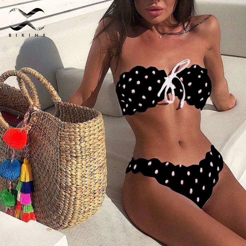 Bikinx белый купальник в горошек с рюшами сексуальный для женщин 2018 бандо на