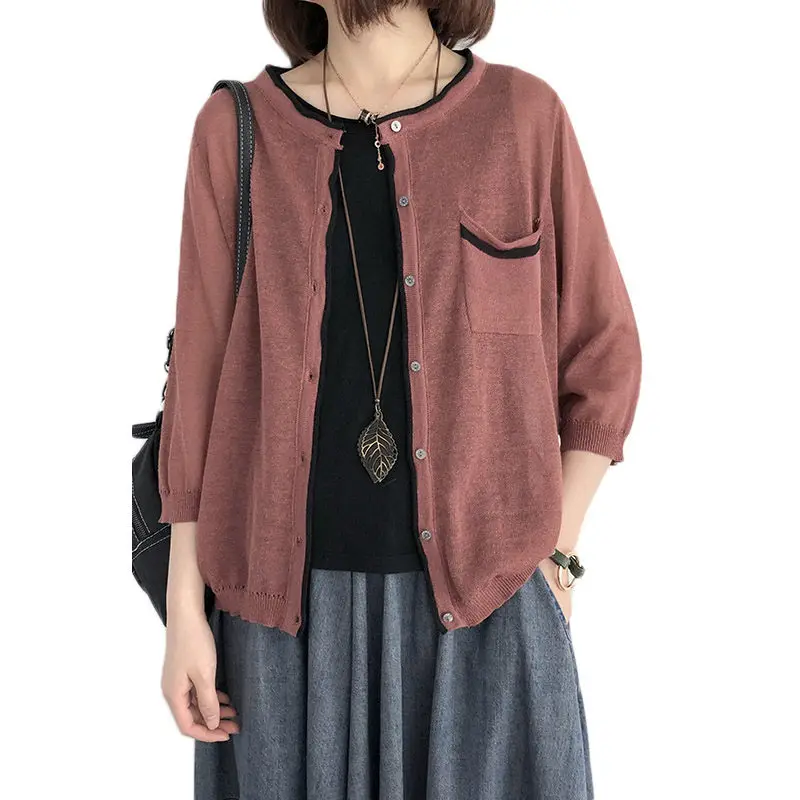 Простой льняной солнцезащитный кардиган Женская Повседневная летняя куртка