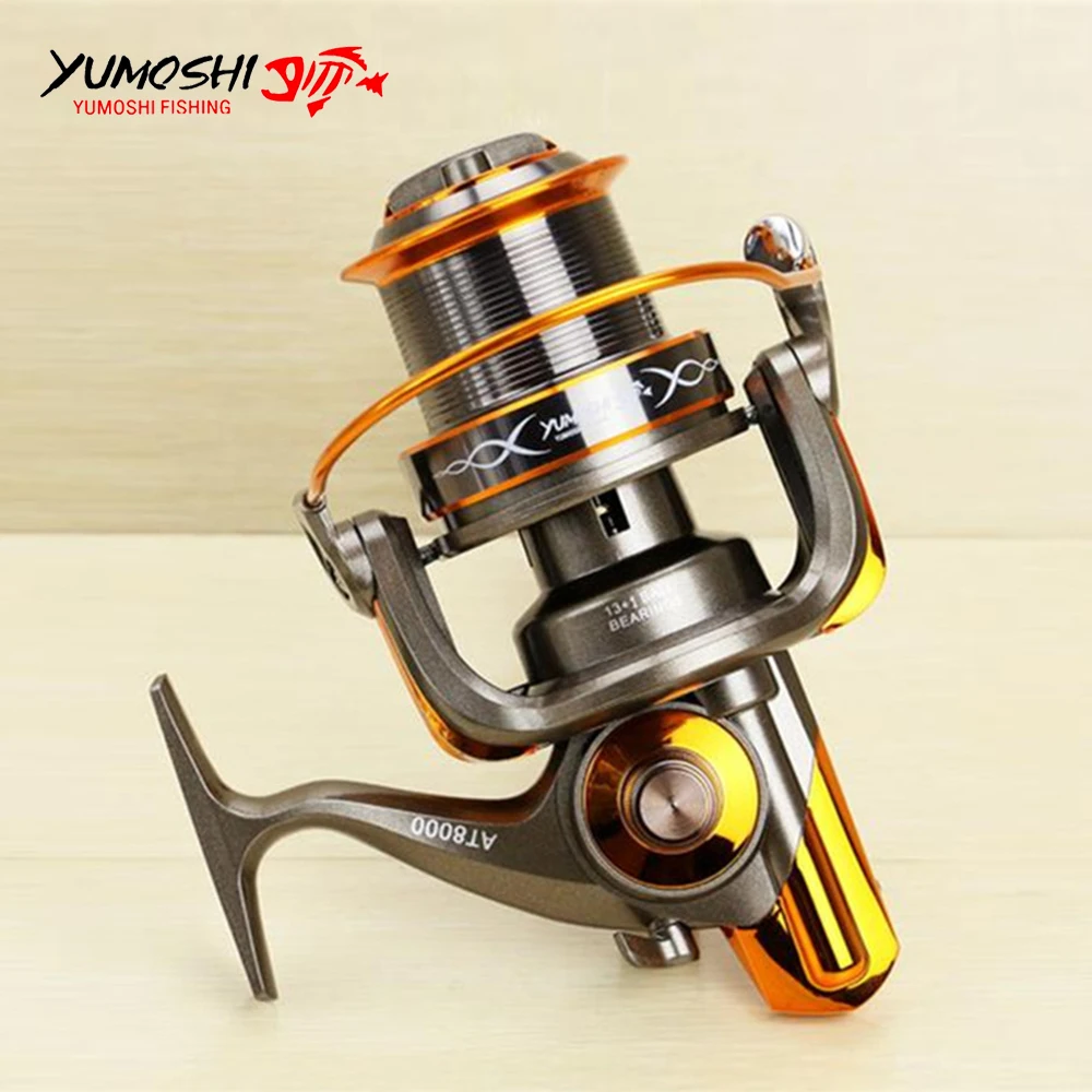 

Yumoshi 13+1 BB Big Game Spinning Fishing Reel AT 8000 9000 Surf Casting Reels Free Shipping Saltwater Reels