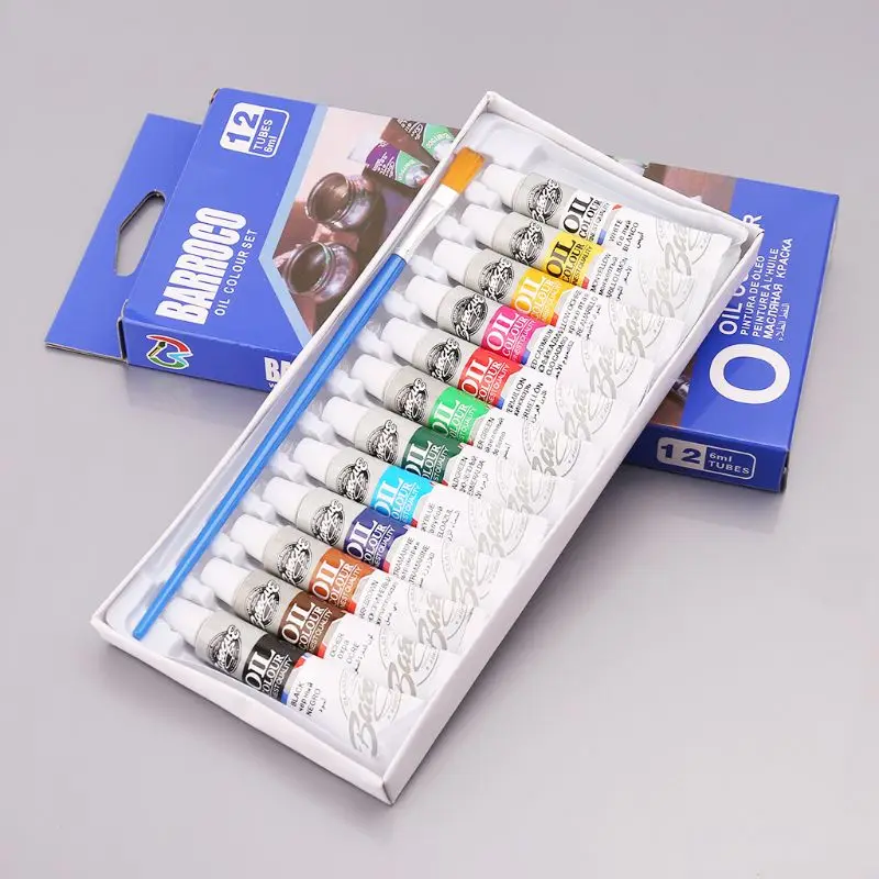 

12 Colors Acrylic Paint Drawing Pigment Oil Painting 6ml Tube With Brush Set Artist Supplies