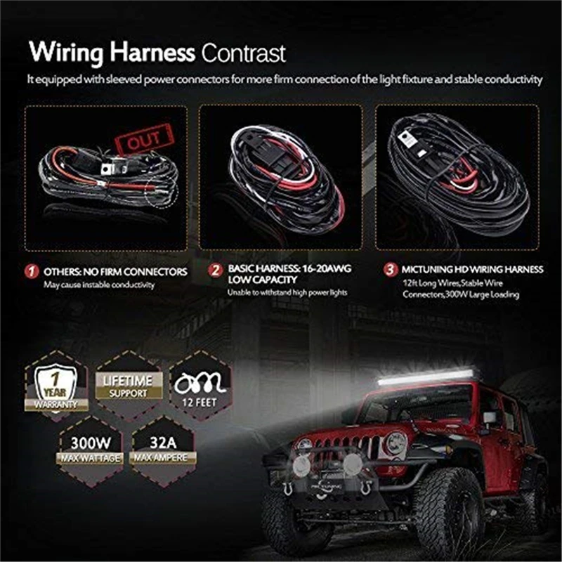 MICTUNING 14AWG Автомобильный кабель жгут проводов с предохранителем 40A реле синий включения-выключения кулисный переключатель 1 поводок для Светодиодный светильник Барные аксессуары