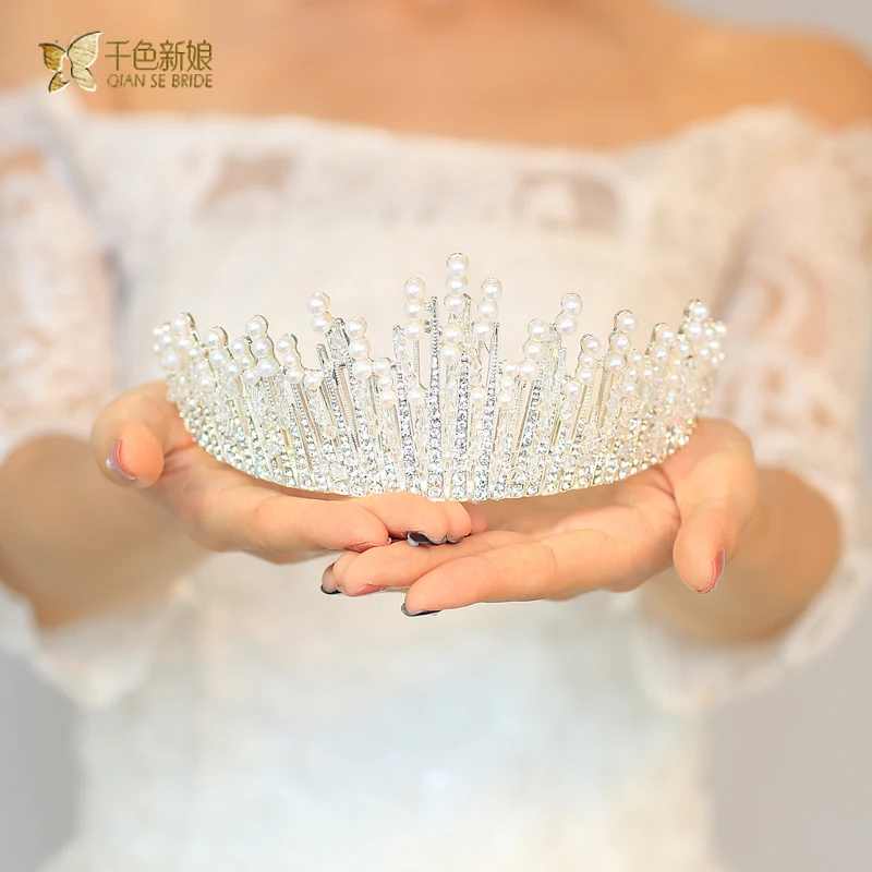 Белый Ретро дворец короны tiara свадебные украшения кристалл кистями аксессуары