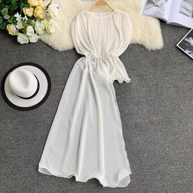 Женская шифоновая рубашка с оборками однотонная Асимметричная круглым вырезом