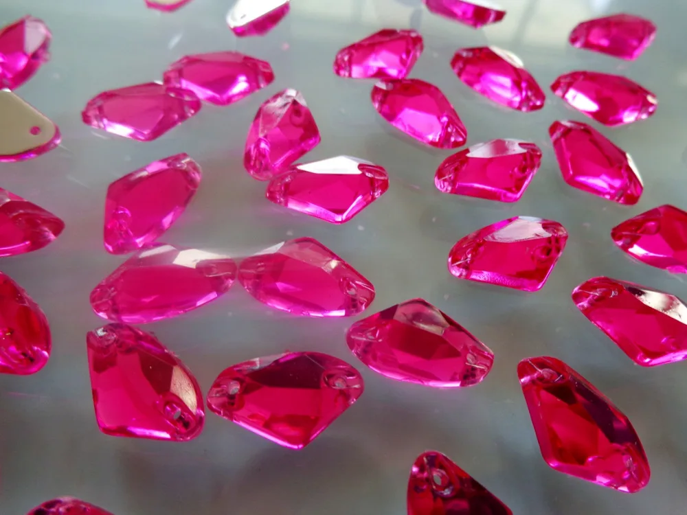 200 шт 9*14 мм розовый пришитый на горный хрусталь гальванической формы акрил камни
