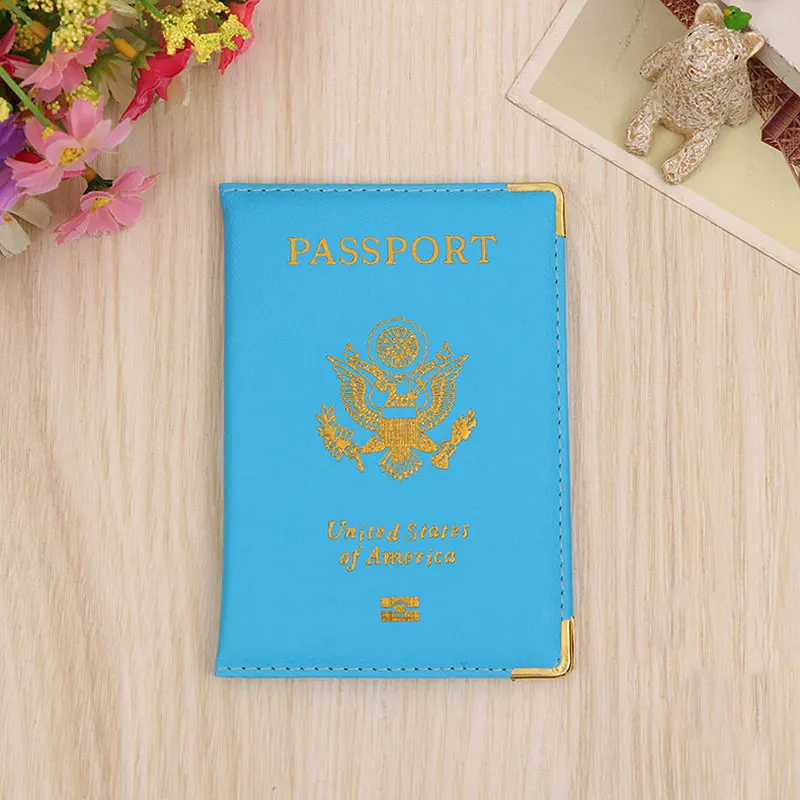 Light Blue Чехол для паспорта из искусственной кожи для путешествий, США, Женский чехол для паспорта США, американский чехол для паспорта для американских девушек и мужчин, чехол для паспорта, кошелек - Цвет: Light Blue