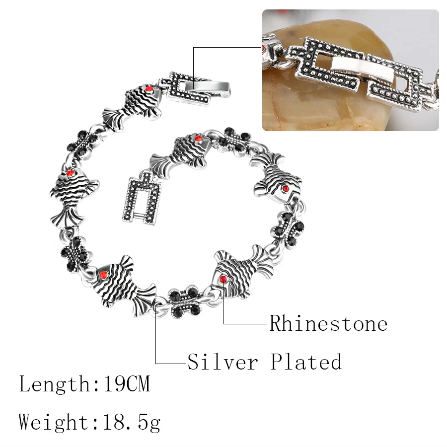 Женские браслеты Kinel богемные серебряного цвета с подвесками в виде рыбы Модные