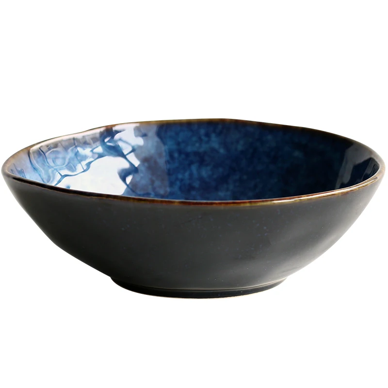 

ANTOWALL Blue Ceramic Tableware Egg Shaped Bowl European Irregular Fruit Salad Bowl Big Ramen Soup Bowl