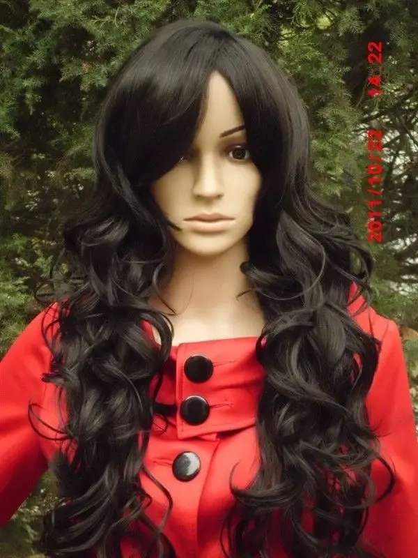 SXY+++ FREE SHIPPING Hot heat resistant Party hair&gt&gt&gtBeautiful long black curly women's synthetic wig |