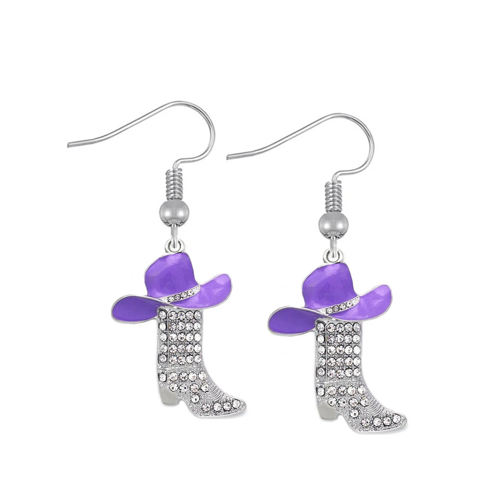 Милый дизайн эмалированные ковбойские шляпы ботинки серьги с кристаллами