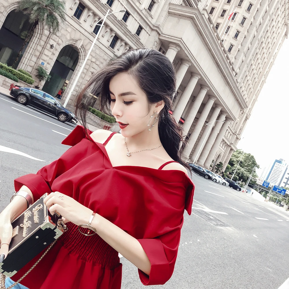 Блузка женская с открытыми плечами и рукавами-фонариками х/б | Женская одежда